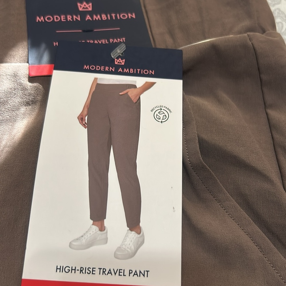 NWT Modern Ambition Brown High Rise Stretch Travel Pants size M - Picture 2 of 5